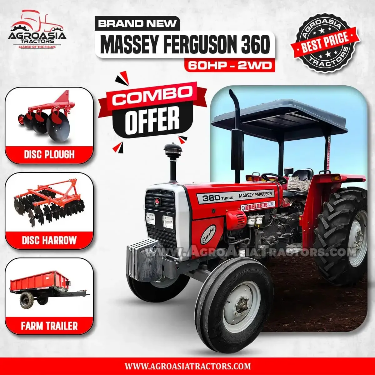 Massey Ferguson MF360 2WD tractor with implements by agroasia tractors