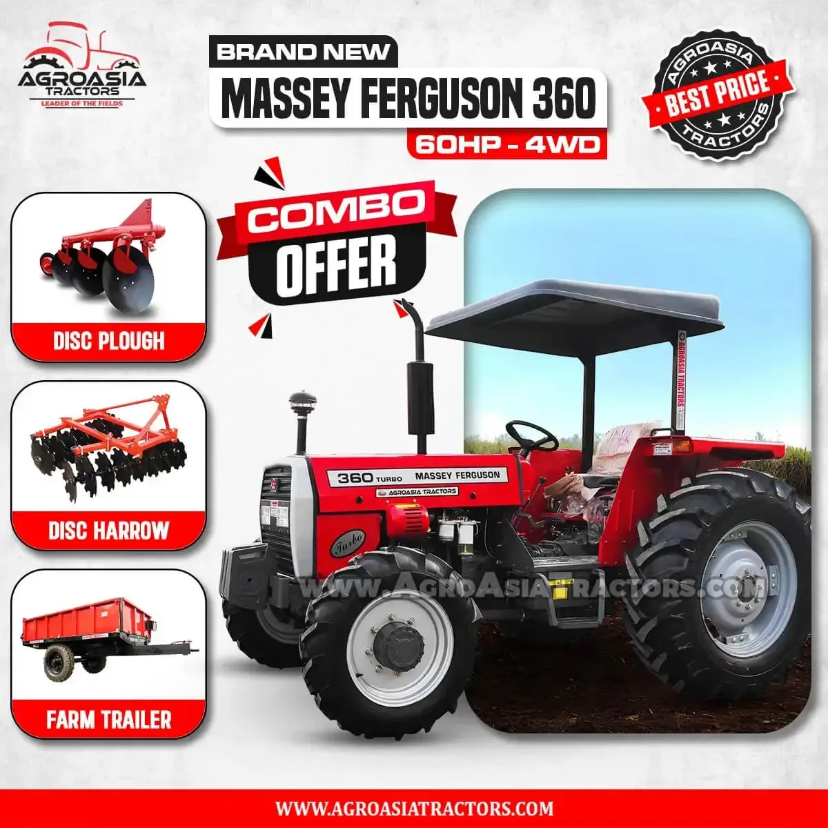 Massey Ferguson MF360 4WD tractor with implements by agroasia tractors