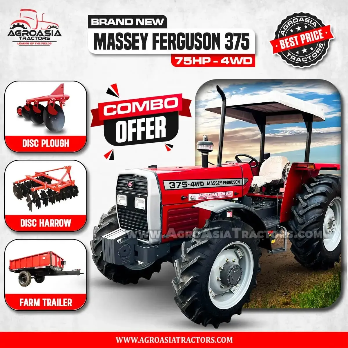 Massey Ferguson MF375 4WD tractor with implements by agroasia tractors