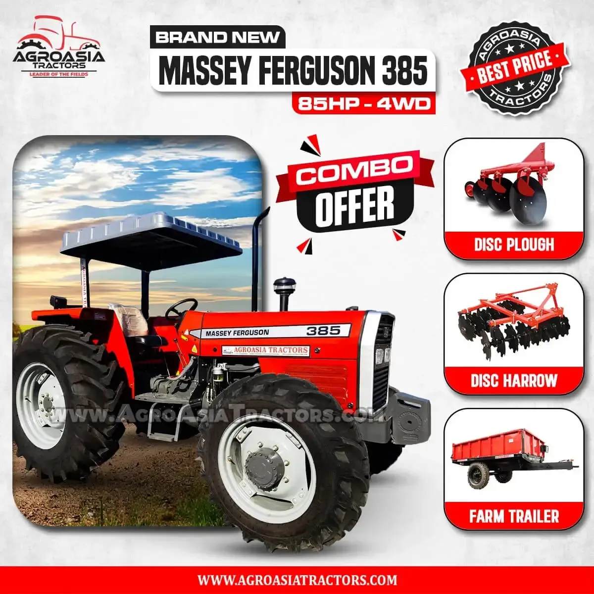 Massey Ferguson MF385 4WD tractor with implements by agroasia tractors